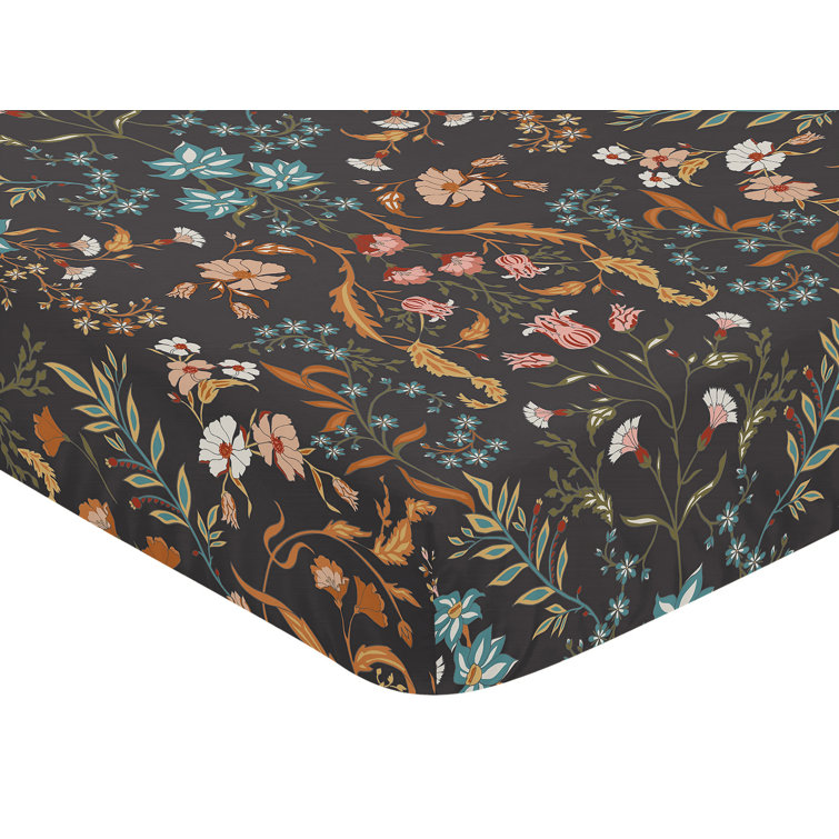 Black floral cheap crib sheet